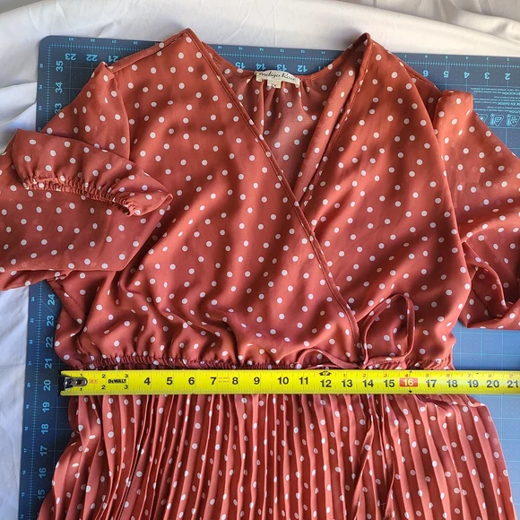 Polka Dot Wrap Dress Indigo Rose 2XL Vintage Feel Old Money Pretty Woman Vibe - Picture 3 of 7